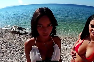 Rosa and Sofia like to share & spoil his boner at the beach!