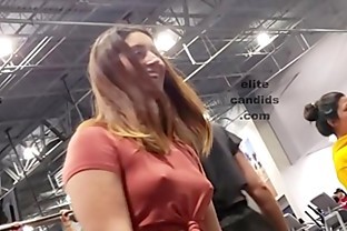 Braless teen in gym showing off her perfect nipples - QwikeTube.com 