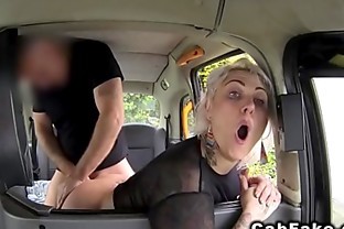 British blonde deep throats and bangs in cab