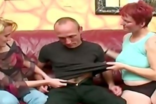 Pale redhead mature joins in with couple