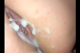 Wife moaning then messy cum shot on pussy