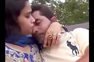 boobs press kissing in park selfi video