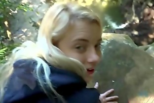 Blonde teen gets fucked and sucks cock in a forest (Riley Star)